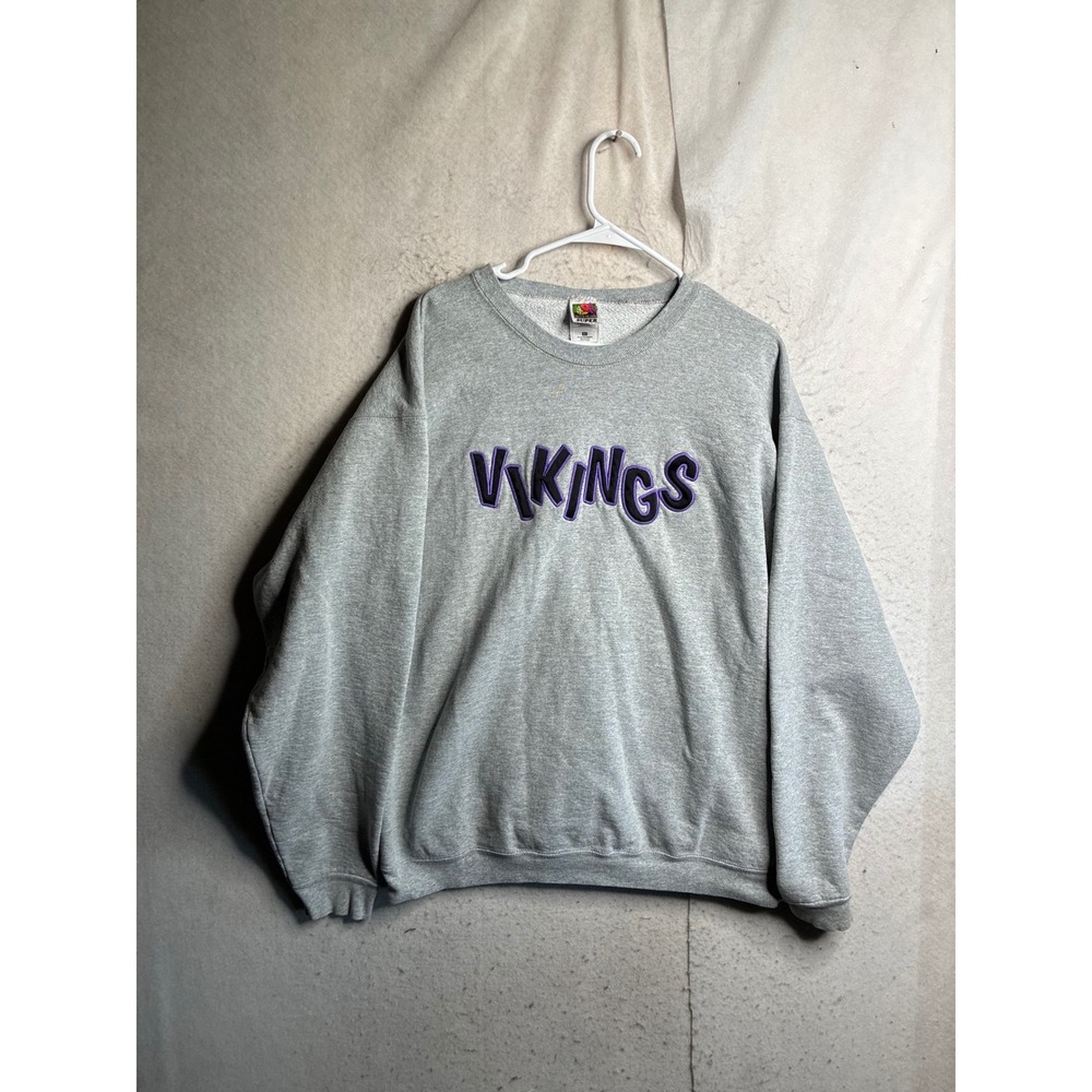 Fruit of the Loom Vikings Embroidered Sweatshirt XL Gray Cotton Pullover NFL